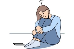 一人で悩む女性のイラスト